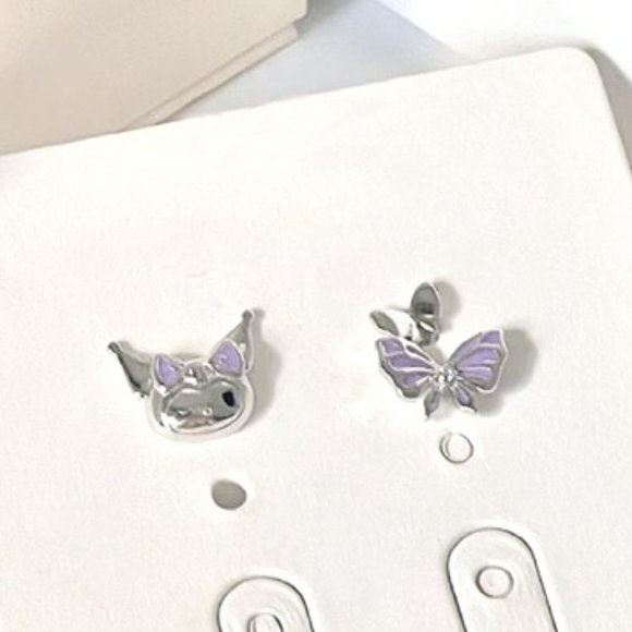 Kuromi Stud Earrings Silver Kuromi & Bow with Purple Enamel & Rhinestone on Bow - Picture 4 of 6